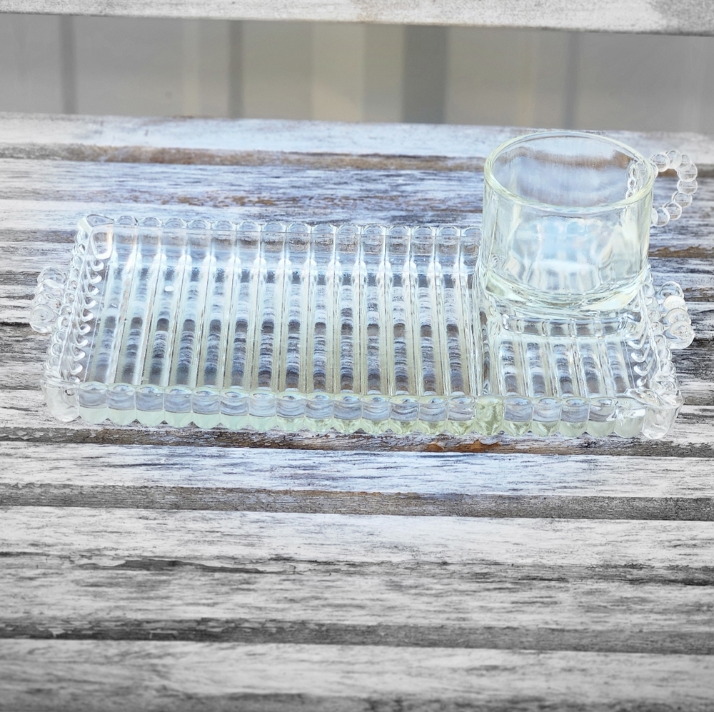 Hazel Atlas Sip and Smoke Glass Tray with Cup